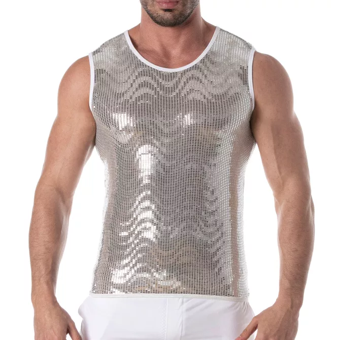 Glitter Tank Top Silver for Men - Dazzling Style | TOF Paris