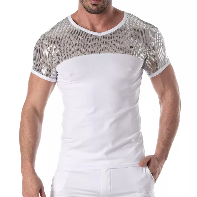Men's Sexy Silver Glitter T-Shirt - TOF Paris