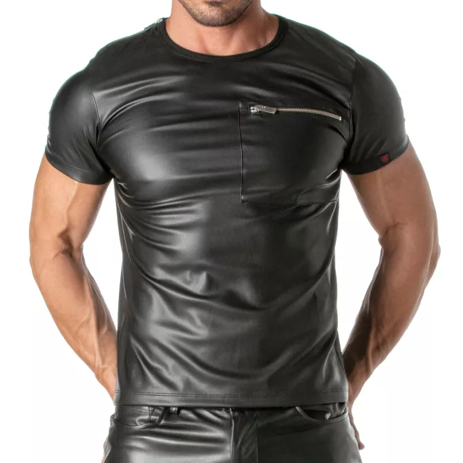 Men's Leather T-Shirt - Kinky Zipped Pocket T-Shirt | TOF Paris