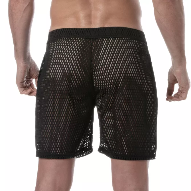 See Through Mens Long Shorts Black from the back