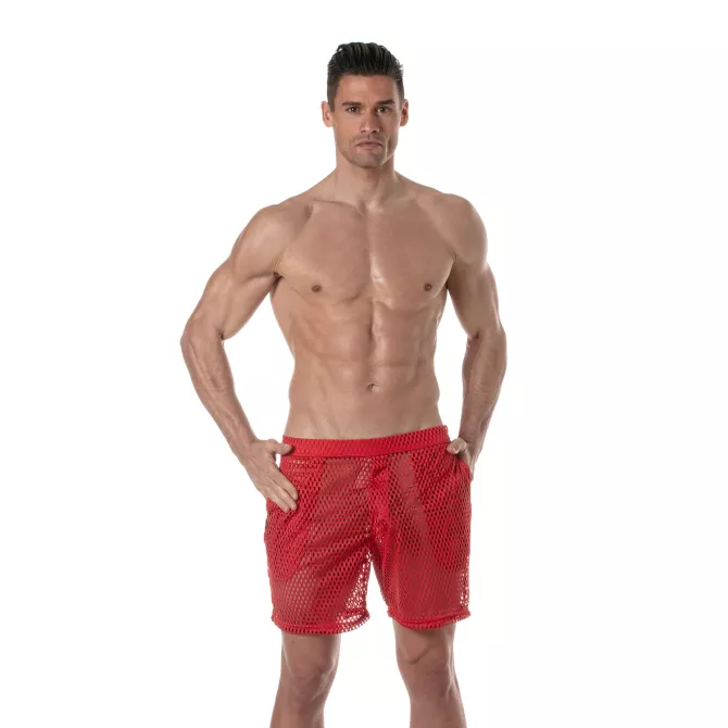 Short Long Transparent Pour Hommes Rouge de face