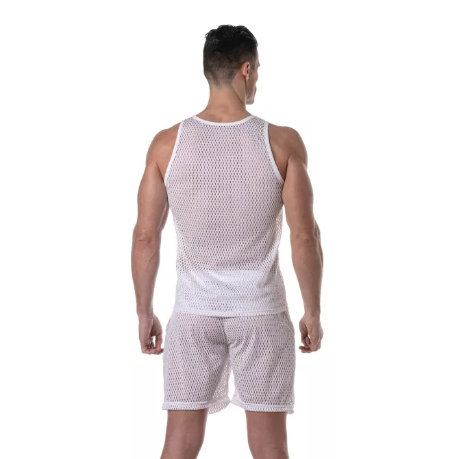 See Through Mesh Tank Top White