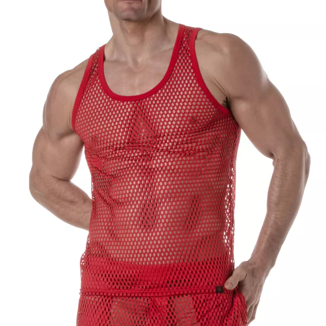 Débardeur en maille transparente Rouge