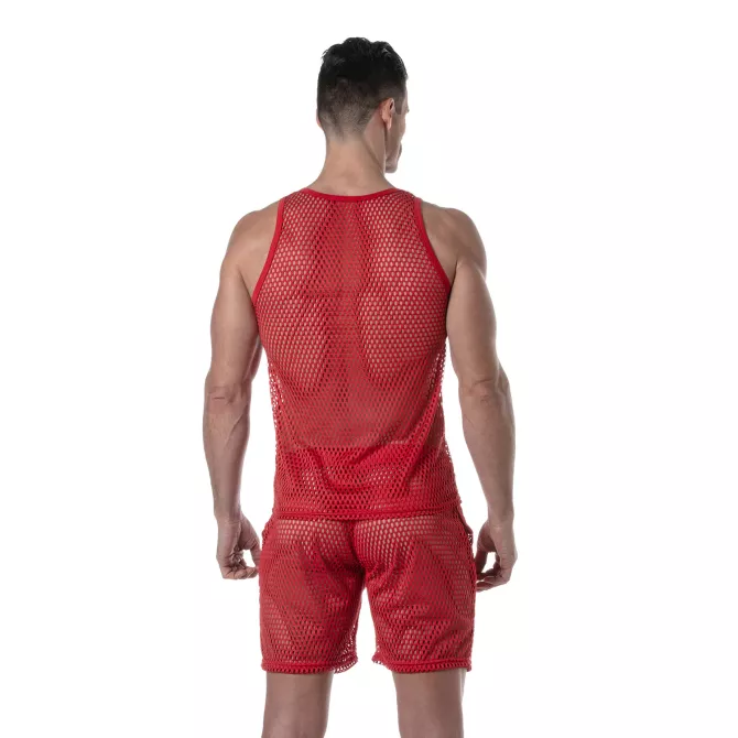 Débardeur en maille transparente Rouge de dos