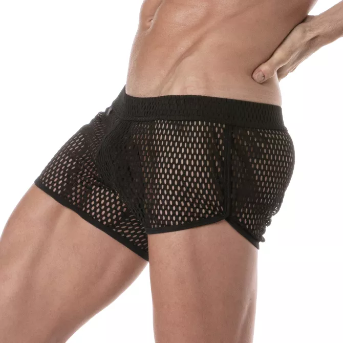 Mini Shorts Pour Homme Transparent Noir de Côté