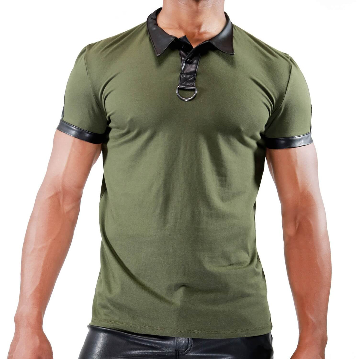 khakis and black polo