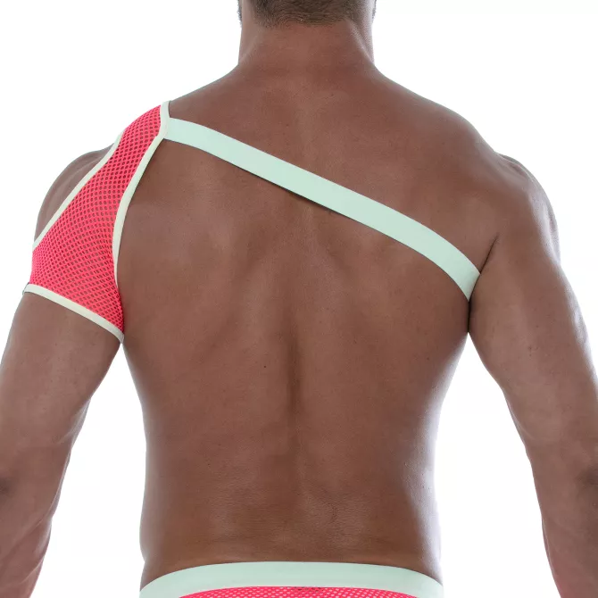 Harnais D'épaule En Mesh Néon Rose de dos pour homme