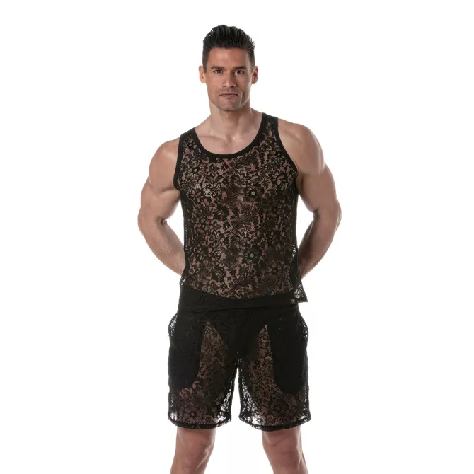 Lace Tank Top For Men Black