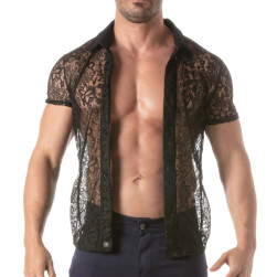 Lace Short Sleeves Shirt For Men Open