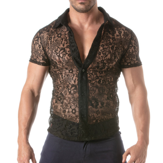 Lace Short Sleeves Shirt For Men closed