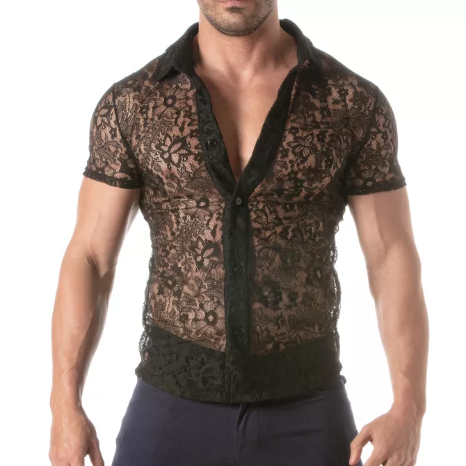 Lace Short Sleeves Shirt For Men closed