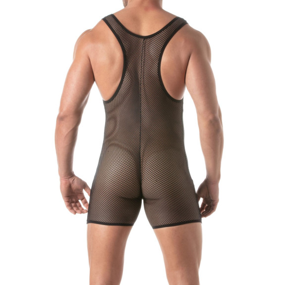 Body Lutteur Circuit Transparent Noir Pour Homme De Dos