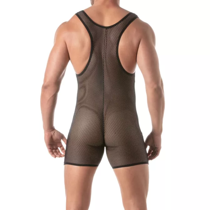 Body Lutteur Circuit Transparent Noir Pour Homme De Dos