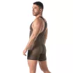 Homme Portant un Body Lutteur Circuit Transparent Noir de Profil