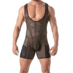 Body Lutteur Circuit en résille Noir