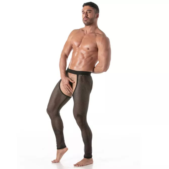 Homme Portant un Legging Circuit Transparent inspiré des Chaps Noir de Profil