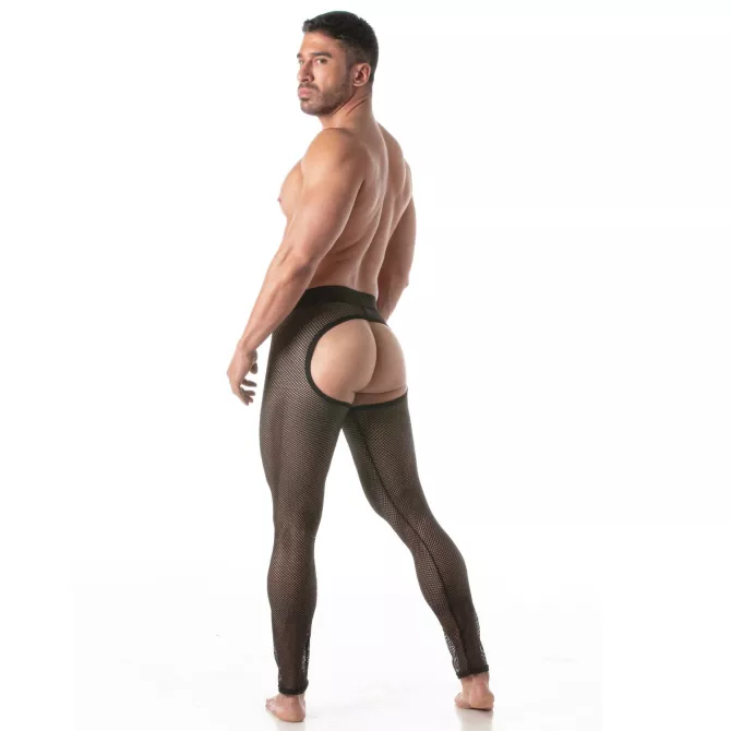 Men Wearing a Circuit Fishnet Legging chaps Black From Back