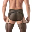 Circuit Fishnet Garter belt set Black For Men Back View With Underwear