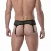 Men Wearing a Circuit Fishnet Garter belt set Black Back View With Thong